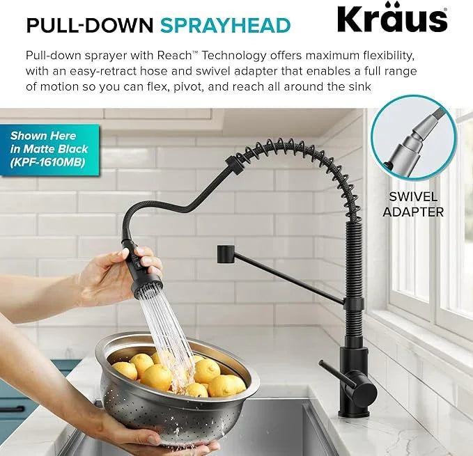 KRAUS Bolden Commercial Style 2-Function Single Handle Pull Down Kitchen Faucet in Chrome, KPF-1610CH (Pack of 1) - ModernBath