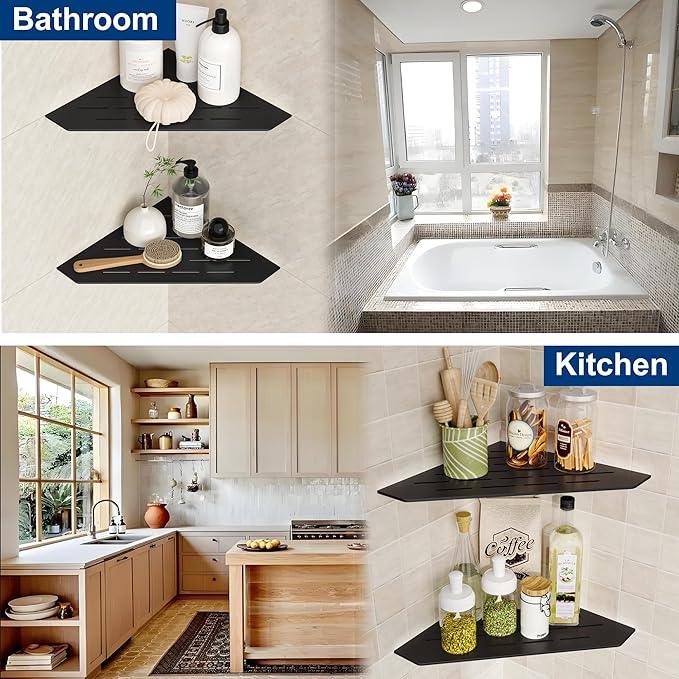 Matte Black Corner Shower Shelf, Floating Corner Shelves for Tile Wall, Tile Shower Shelf, 304 Stainless Steel Wall Storage Shelves for Bathroom, No Drilling, 10 Inch, 2 Pack - ModernBath