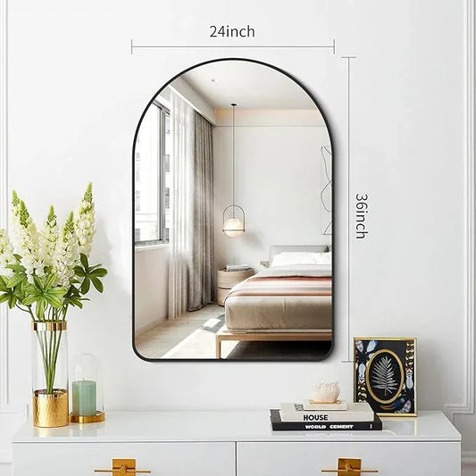 FORBATH Arched Bathroom Mirror 24x36 Inch,Bathroom Mirror Wall Mounted Modern Black Aluminum Alloy Frame Decor Dresser Mirror for Bedroom Living Room Entryway, Hanging or Leaning Against Wall - ModernBath