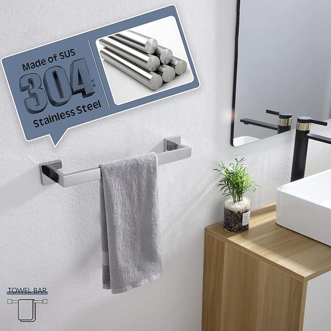 KOKOSIRI 16-Inch Single Towel Bar, Bathroom Kitchen Towel Holder, Wall Mounted SUS304 Stainless Steel Towel Rack, Polished Chrome, B4003CH-L16 - ModernBath