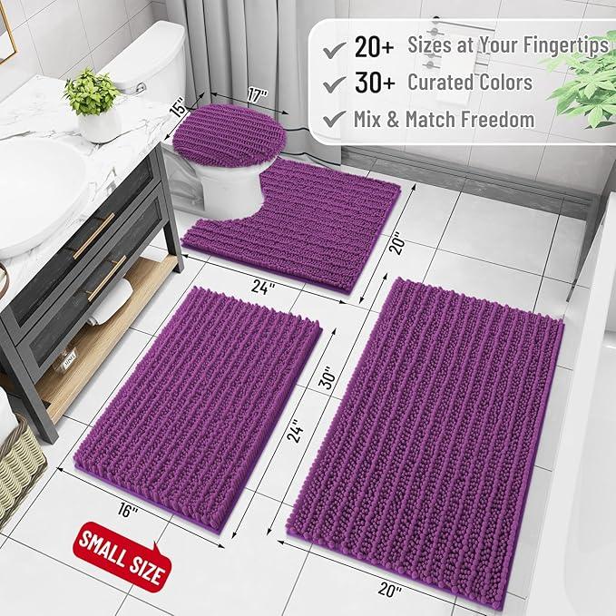Arotive Luxury Chenille Bathroom Rug Mat, Extra Soft Thick Absorbent Shaggy Bath Rugs, Non-Slip Machine Wash Dry, Plush Bath Mats for Bathroom, Shower and Tub, 30x20, Purple - ModernBath
