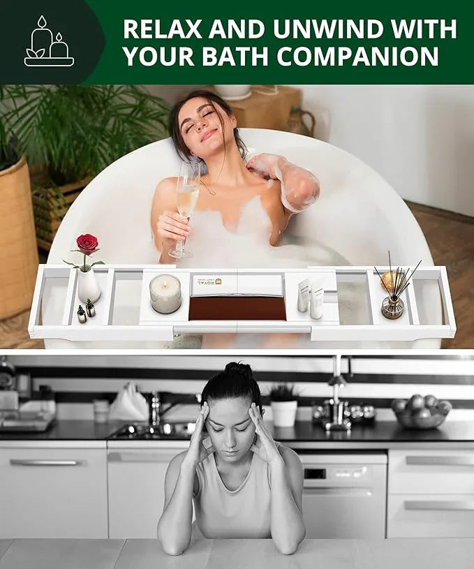 ROYAL CRAFT WOOD Premium Foldable Bathtub Tray - Wood Bath Tray for Tub, Bamboo Shelf, Expandable Bath Table Trays, Bathtub & Bathroom Accessories for New Home & Mothers Day & Birthday Gifts for Mom - ModernBath