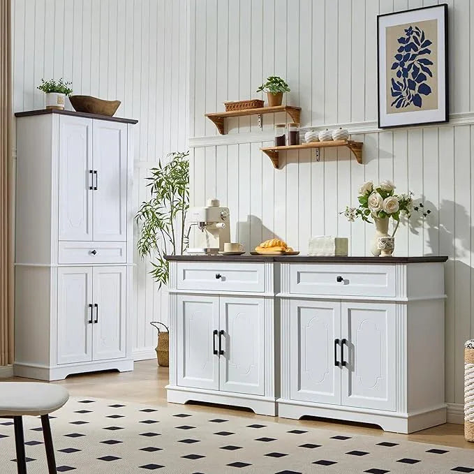 71" White Tall Pantry Cabinet with Drawer and Adjustable Shelves, Modern Storage Cabinet with Doors, Kitchen Buffet Cabinet, Food Pantry Storage Cabinet, Coffee Bar, Living Room and Dining Room - ModernBath