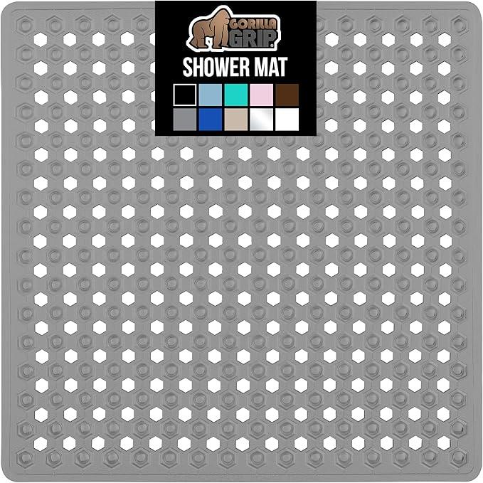 GORILLA GRIP Patented Square Shower Stall Mat, Small Bathtub Floor Mats for Stand Up Showers, Suction Cups and Drainage Holes, Machine Wash, Soft on Feet, Bathroom Accessories 21x21 Inch, Gray Opaque - ModernBath