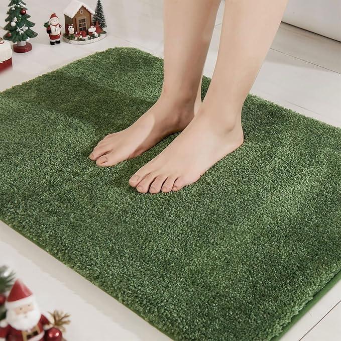 COSY HOMEER Extra Thick Bath Rugs for Bathroom - Anti-Slip Bath Mats Soft Plush Yarn Shaggy 100% Strong Mirco Polyeste Mat Living Room Bedroom Mat Floor Water Absorbent(Green,16x24 - Inches) - ModernBath