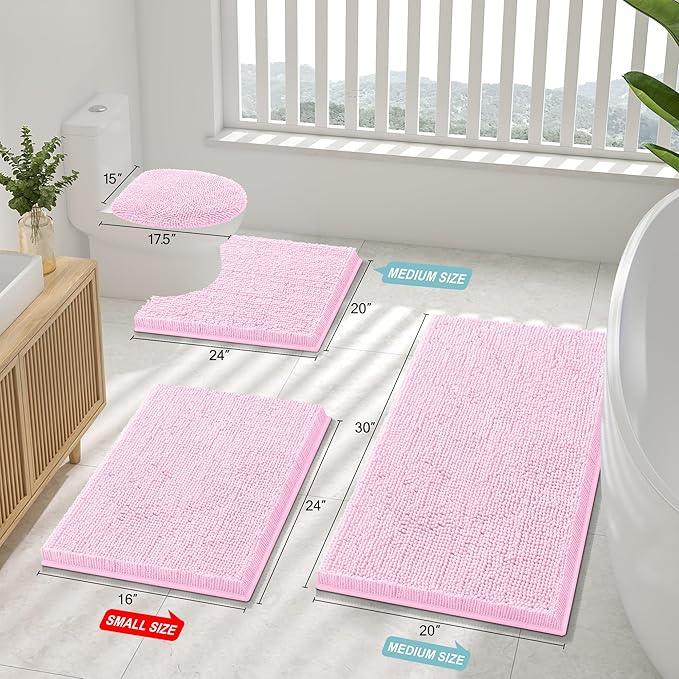 Smiry Luxury Chenille Bathroom Rugs 47x20, Extra Soft and Absorbent Shaggy Bath Mat, Machine Washable, Non-Slip Plush Carpet Runner for Tub, Shower, and Floor, Home Decor Accessories, Pink - ModernBath