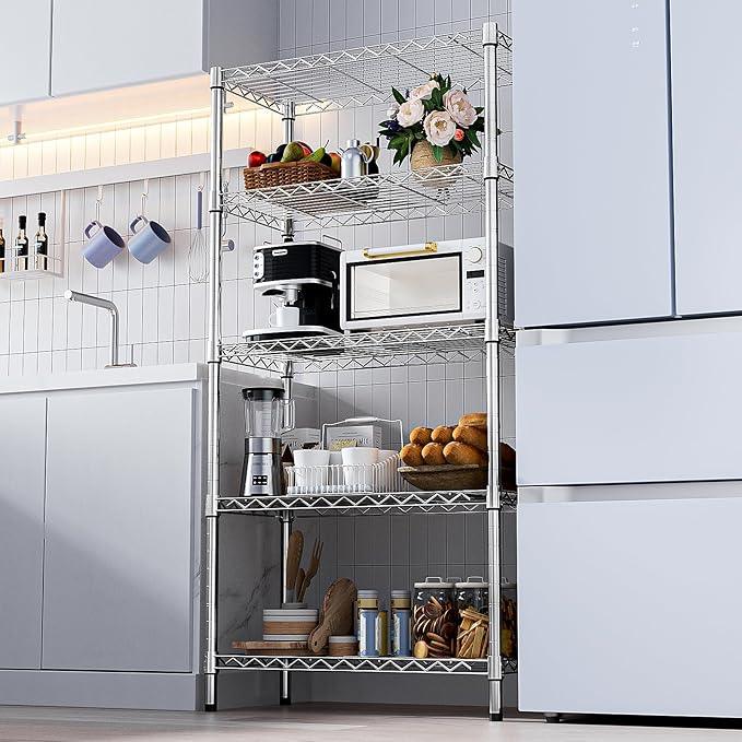 1250 lbs Steel Heavy Duty 5-Tier Utility Shelving Unit Steel Organizer Wire Rack for Home,Kitchen,Office,Chrome (13.7" D x 23.6" W x 62.4" H) - ModernBath