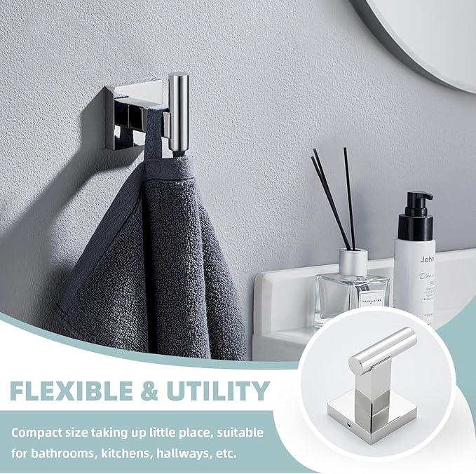 Suyar Bathroom Accessories Set Polished Chrome, SUS 304 Stainless Steel Bathroom Hardware Set 4 Pieces, Include Robe Hook, Toilet Paper Holder, Hand Towel Holder, Towel Bar, Wall Mounted - ModernBath