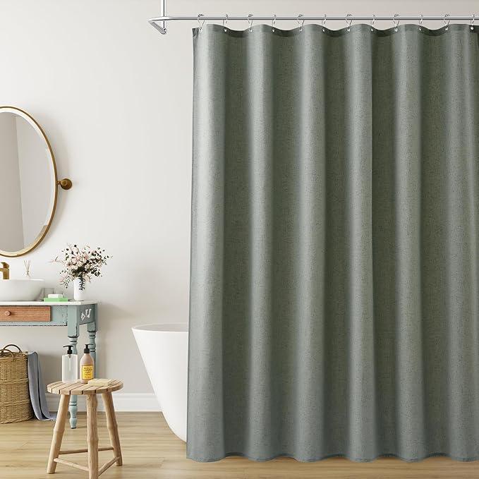 Naturoom Desert Sage Linen Shower Curtain, Country Boho Farmhouse Bath Decor Shower Curtains Neutral Cloth Weighted Textured Fabric Bath Curtain Liner with Hooks, 72x80 - ModernBath