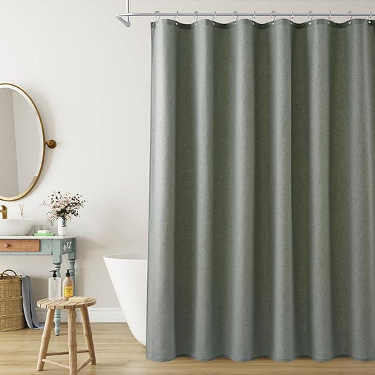 Naturoom Desert Sage Linen Shower Curtain, Country Boho Farmhouse Bath Decor Shower Curtains Neutral Cloth Weighted Textured Fabric Bath Curtain Liner with Hooks, 72x80 - ModernBath
