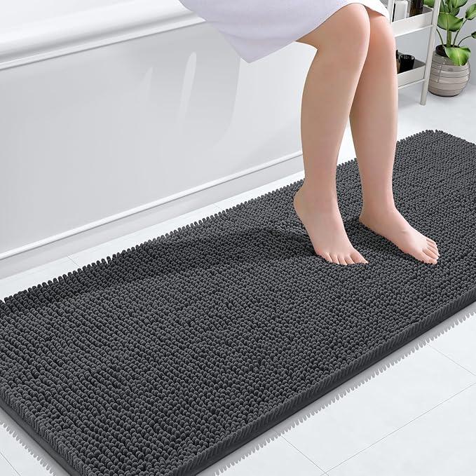 OLANLY Bathroom Rugs 59x24, Extra Soft Absorbent Chenille Bath Rugs, Rubber Backing Quick Dry, Machine Washable Bath Mats for Bathroom Floor, Tub and Shower, Home Decor Accessories, Dark Grey - ModernBath
