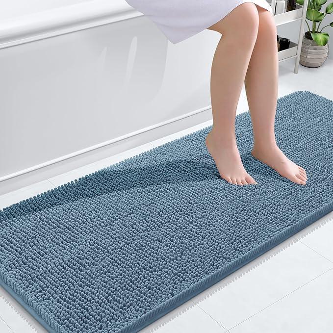 OLANLY Bathroom Rugs 59x24, Extra Soft Absorbent Chenille Bath Rugs, Rubber Backing Quick Dry, Machine Washable Bath Mats for Bathroom Floor, Tub and Shower, Home Decor Accessories, Airy Blue - ModernBath