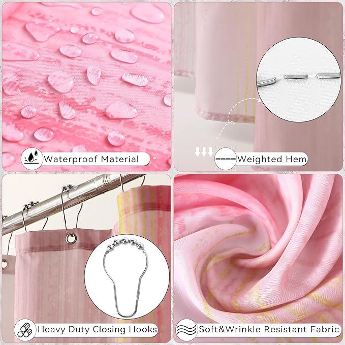 XLHOMO Bathroom Accessories Set - 25PC Bathroom Set with Shower Curtain and Rugs, Pink Bathroom Set, Bathroom Accessory Set with Press-on Lid Trash Can, Soap Dispenser and Qtip Holders - ModernBath