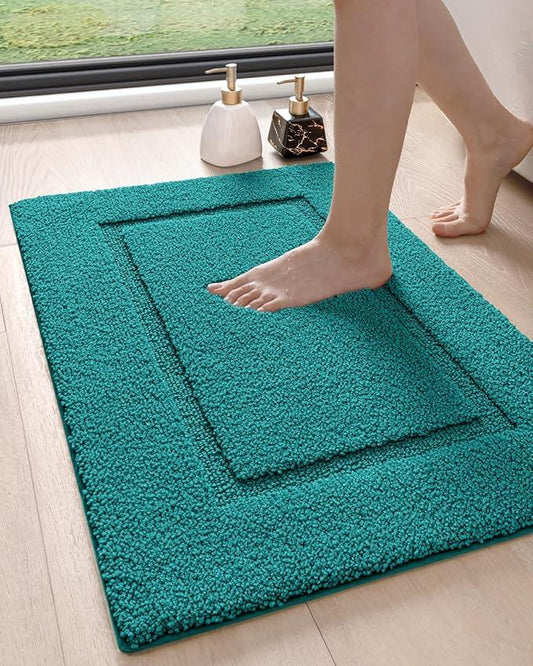 DEXI Bathroom Rugs 24x16, Washable Non Slip Bath Mat for Shower Floor, Absorbent Quick Dry Bathmat with Rubber Backing, Ultra Soft Plush Carpet for Tub, Teal - ModernBath