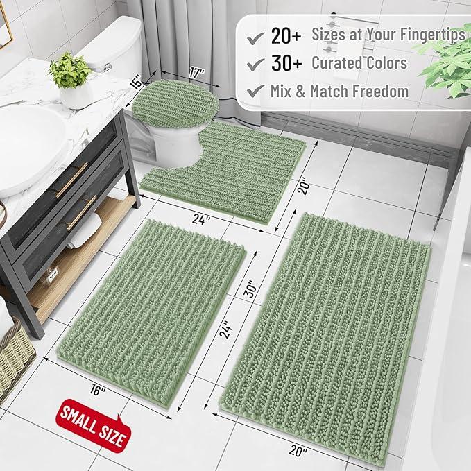 Arotive Luxury Chenille Bathroom Rug Mat, Extra Soft Thick Absorbent Shaggy Bath Rugs, Non-Slip Machine Wash Dry, Plush Bath Mats for Bathroom, Shower and Tub, 30x17, Sage Green - ModernBath