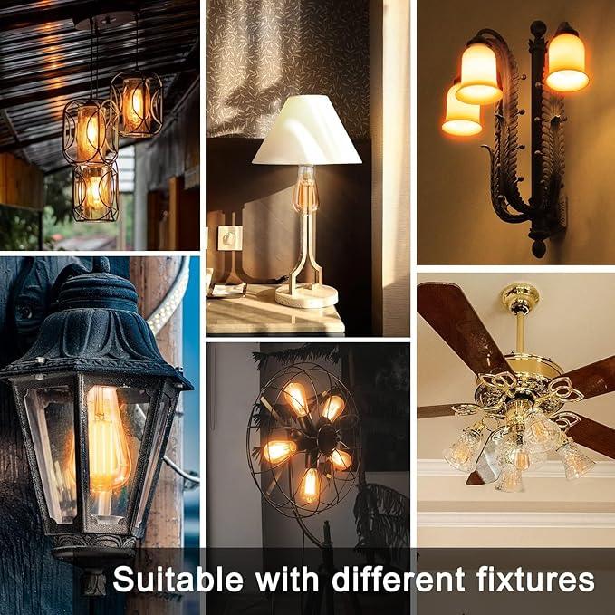 TJOY 6 Pack Vintage 8W ST58 LED Edison Amber Light Bulbs, 60W Equivalent, 800 Lumens, 2200K Soft White, Dimmable, E26 Base LED Filament Bulbs, CRI80+, Antique Glass Style for Home, Bedroom - ModernBath