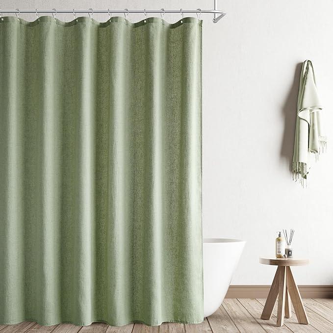 Naturoom 72x78 Shower Curtain, Neutral Linen Fabric Country Cottage Spring Summer Themed Bathroom Decor Weighted Hem Cloth Light Green Shower Curtains for Bathroom,72x78,Sage Green - ModernBath