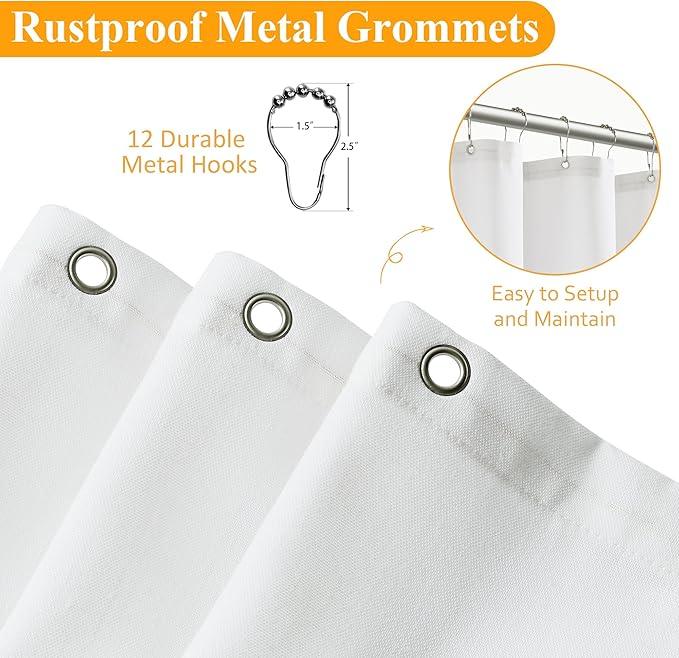 Naturoom 60 Inch White Shower Curtain, Linen Textured Fabric Shower Curtain Set with Hooks, Simple Elegant Modern Farmhouse Country Ultra Thick Bath Curtains for Bathroom,Water Repellent,60x72 - ModernBath