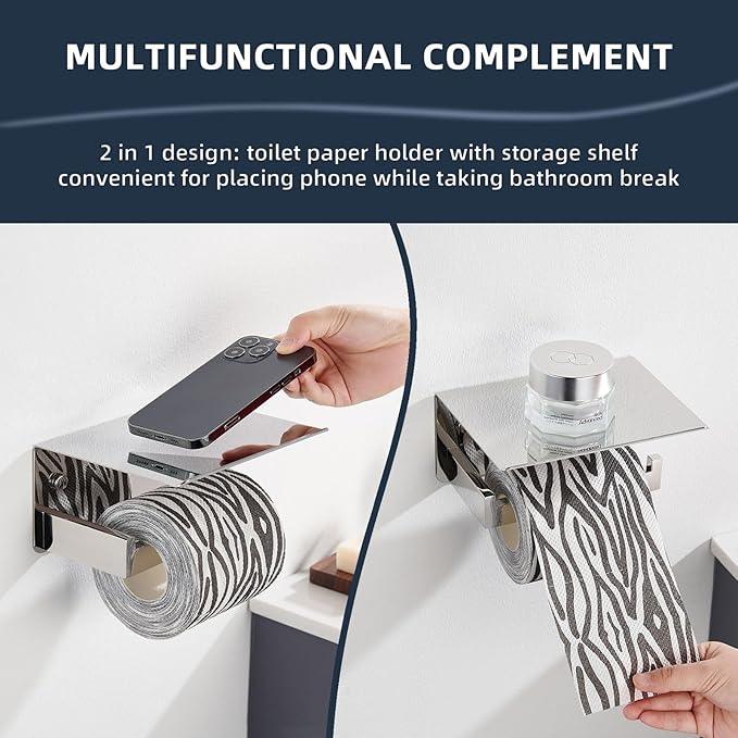 Angle Simple Toilet Paper Holder with Shelf Polished Chrome, 304 Stainless Steel Toilet Tissue Roll Holder Wall Mount - ModernBath