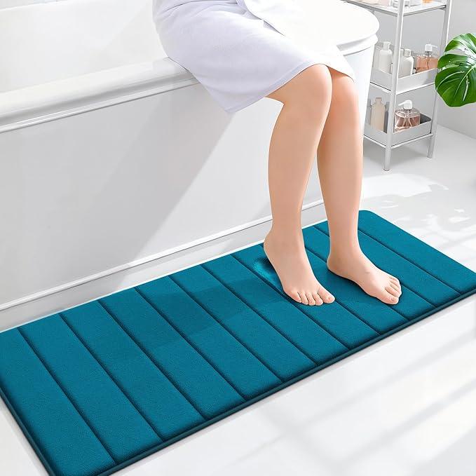 OLANLY Memory Foam Long Bathroom Rugs Runner 47x17, Super Soft Absorbent Bath Mat, Quick Dry, Machine Washable Shower Floor Rugs, Bathmat Carpet, Bathroom Home Decor Accessories, Peacock Blue - ModernBath