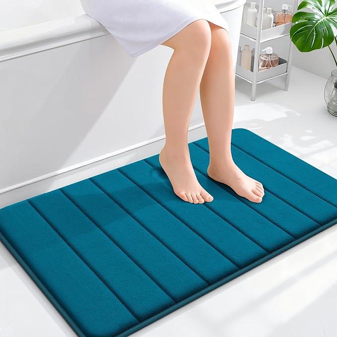 OLANLY Memory Foam Bath Mat 36x24, Super Soft Absorbent Bathroom Rugs, Quick Dry, Machine Washable Shower Floor Rugs, Bathmat Carpet, Bathroom Home Decor Accessories, Peacock Blue - ModernBath