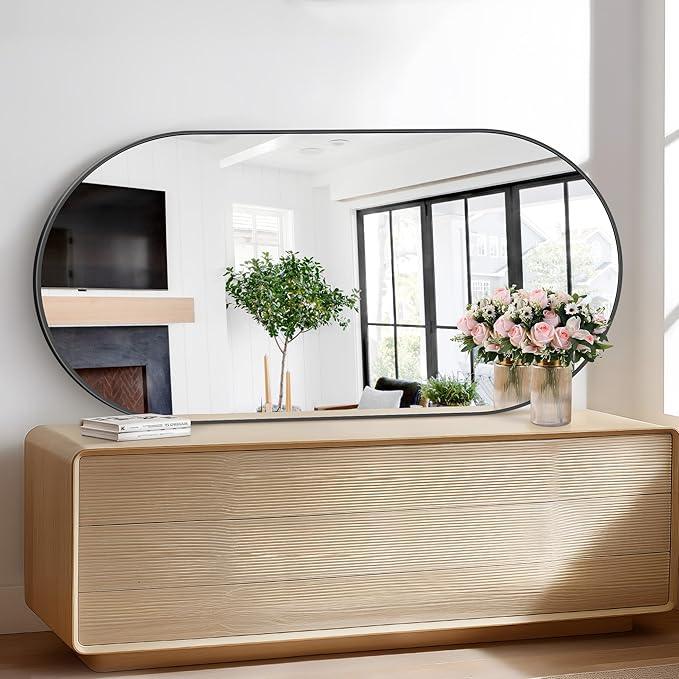 Bathroom Mirrors, 30" x60" Black Mirrors, Oval Vanity Mirrors, Metal Framed Wall Mounted Mirrors, Vertical/Horizontal Mirror for Bathroom Bedroom Entryway Living Room - ModernBath
