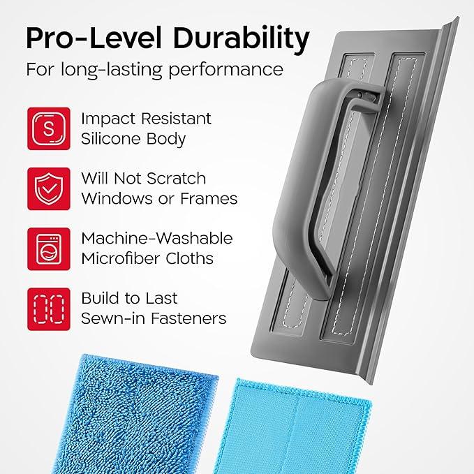 Tyroler Silicone Shower Squeegee for Glass Doors - 10" | 2 Microfiber Scrub & Polish Cloths | Multi-Surface Wiper | Perfect Window Squeegee for Home | Squeegee for Shower Glass | Shower Door Squeegee - ModernBath