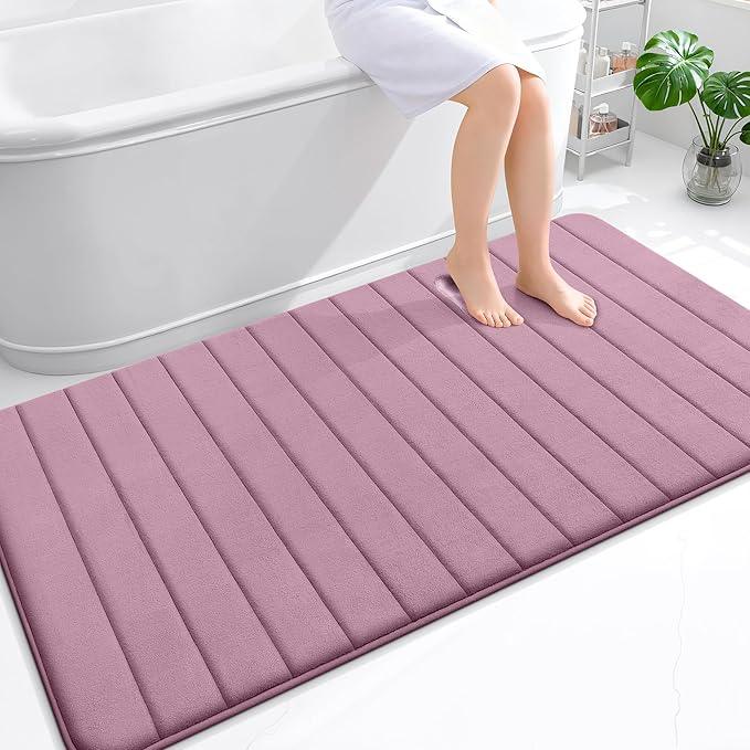 OLANLY Memory Foam Bath Mat 59x35, Super Soft Absorbent Bathroom Rugs, Quick Dry, Machine Washable Shower Floor Rugs, Bathmat Carpet, Bathroom Home Decor Accessories, Deep Plum - ModernBath