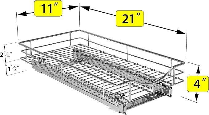 LYNK PROFESSIONAL® Pull Out Cabinet Organizer, 11" x 21" Slide Out Drawers for Kitchen Cabinets - Sliding Pull-Out Pantry Shelves – Home Shelf Organizers - Lifetime Ltd. Warranty, Chrome - ModernBath