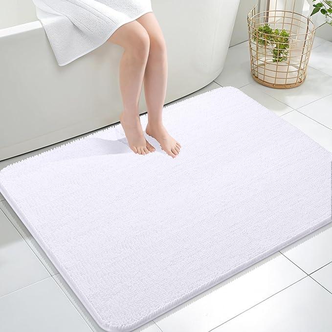 OLANLY Bathroom Rugs 40x32, Extra Soft Absorbent Chenille Bath Rugs, Rubber Backing Quick Dry, Machine Washable Bath Mats for Bathroom Floor, Tub and Shower, Home Decor Accessories, White - ModernBath