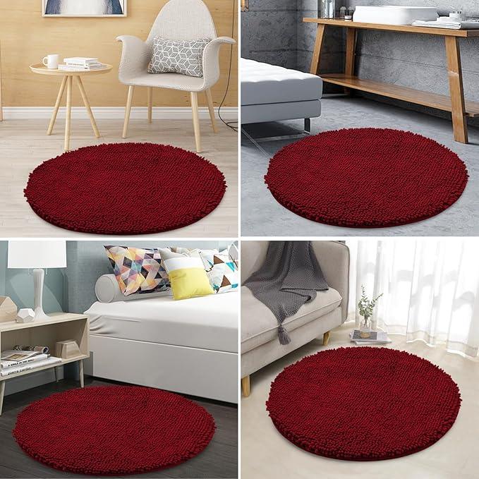 Smiry Luxury Chenille Round 24x24, Extra Soft and Absorbent Shaggy Bathroom Mat Rugs, Machine Washable, Non-Slip Plush Carpet for Tub, Shower, and Bath Room, Burgundy - ModernBath