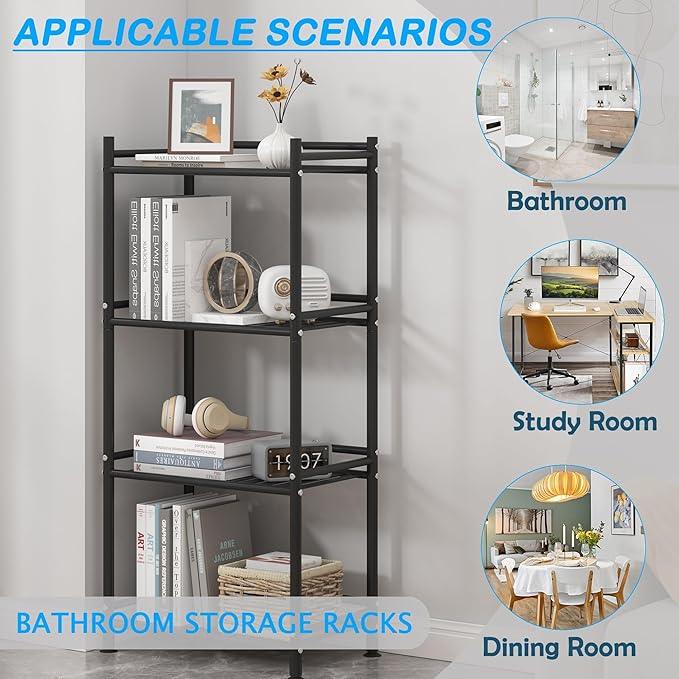 4 Tier Bathroom Storage Open Shelf Unit, Free-Standing Metal Corner Rack Shelving for Kitchen, Living Room, Hallway (Black, Wider 4 Tier) - ModernBath