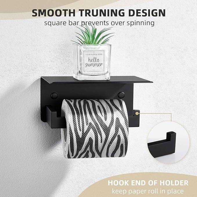 Angle Simple Toilet Paper Holder with Shelf Matte Black, 304 Stainless Steel Lavatory Tissue Roll Holder for Wall - ModernBath
