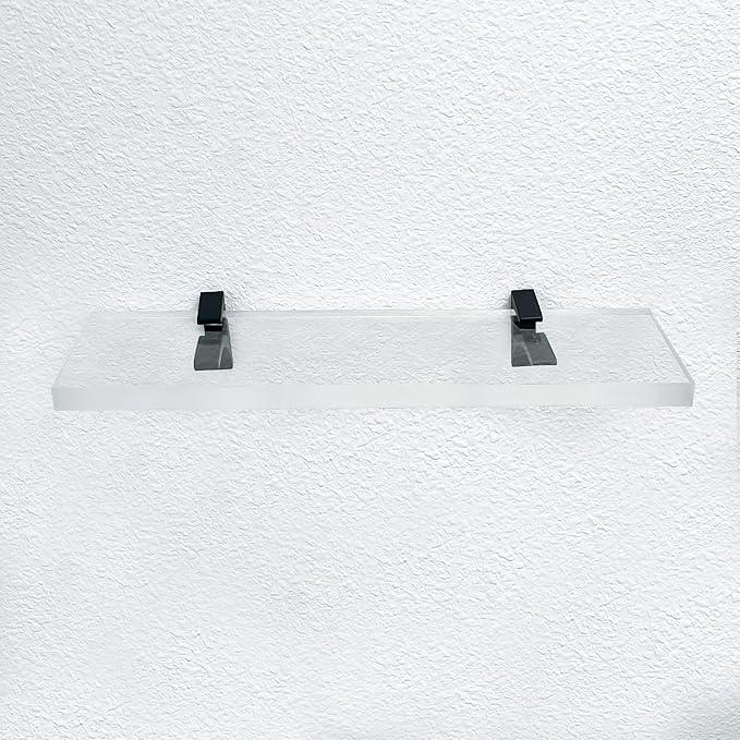 Clear Acrylic Shelves for Wall Storage, 6" W X 24" L, 3/4" Thick Wall Mounted Floating Shelves for Bedroom, Living Room, Bathroom, Kitchen -‎Easy Installation with Screws and Black Finish Brackets - ModernBath