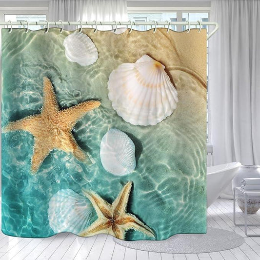 LYFANS Bathroom Uses Beach Scallop 3D Shower Curtains, Luxurious Bathtub Standard Shower Curtain, Waterproof and Bright Fabric Shower Curtains, Size (59x72 inches) - ModernBath