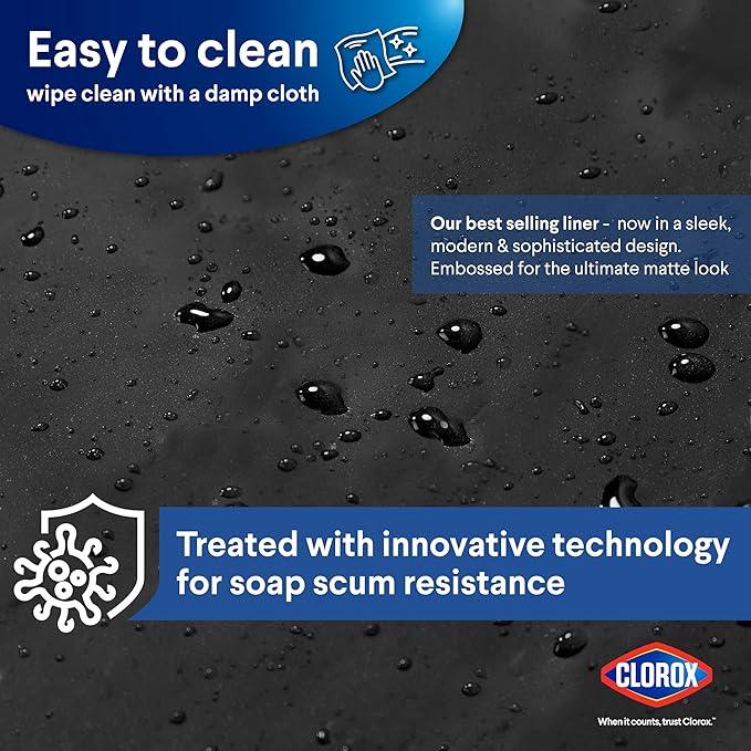CLOROX Shower Curtain Liner, Premium Medium Weight Flexible Waterproof 6g PEVA for Bathroom with Weighted Magnets, Standard Size 72" x 72", Black 1 Pack - ModernBath