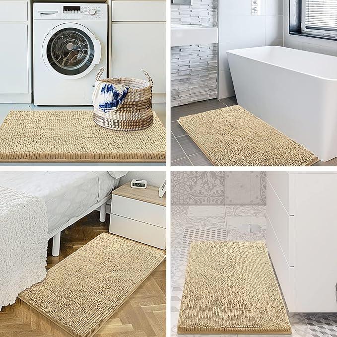 Smiry Luxury Chenille Bathroom Rugs 24x16, Extra Soft and Absorbent Shaggy Bath Mat, Machine Washable, Non-Slip Plush Carpet Runner for Tub, Shower, and Floor, Home Decor Accessories, Beige - ModernBath