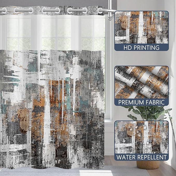 NAEMBCU No Hook Shower Curtain with Snap-in Liner, Modern Abstract Bath Curtain with See Through Top, Waterproof Double Layer for Bathroom Decor, 71 x 74 Inch - ModernBath