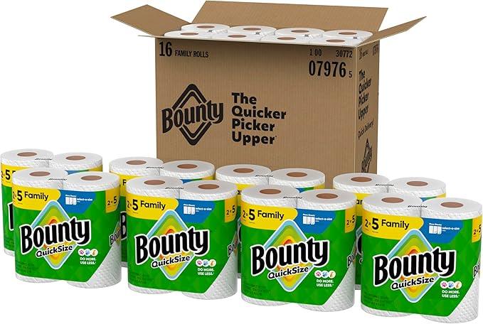 Bounty Paper Towels Quick Size, White, 16 Family Rolls = 40 Regular Rolls - ModernBath