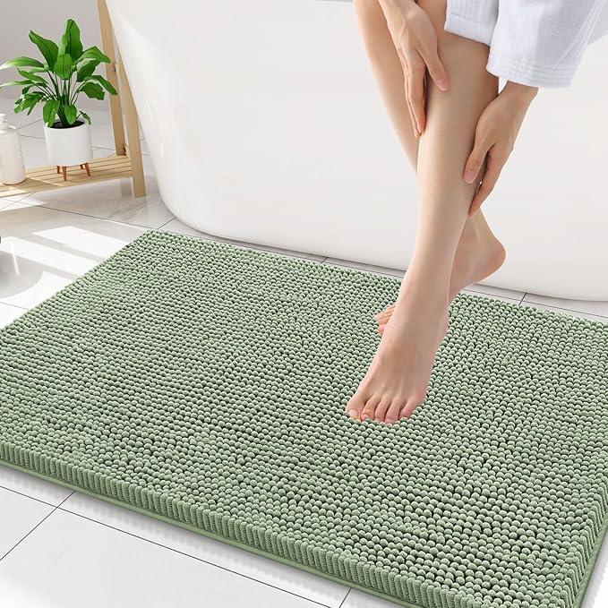 Smiry Luxury Chenille Bathroom Rugs 34x21, Extra Soft and Absorbent Shaggy Bath Mat, Machine Washable, Non-Slip Plush Carpet Runner for Tub, Shower, and Floor, Home Decor Accessories, Sage Green - ModernBath