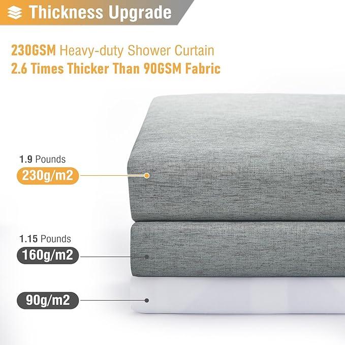 BTTN Stall Fabric Shower Curtain - 54x72 Inch Long Linen Textured Heavy Duty Cloth Shower Curtain Set with 10 Plastic Hooks, Hotel Spa Weighted Waterproof Neutral Bath Curtain for Bathroom - Gray/Grey - ModernBath