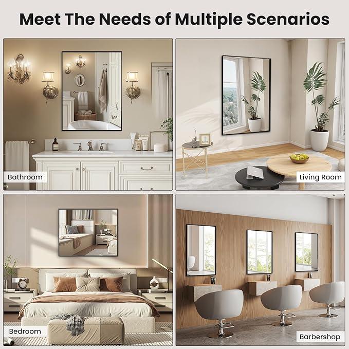 LOAAO Black Bathroom Mirror 40"X36" for Wall, Rectangle Bathroom Vanity Mirror, Tempered Glass, Hangs Vertically or Horizontally, Easy to Install, Modern Design - ModernBath