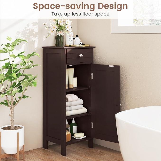 GLACER Floor Storage Cabinet, Multifunctional Freestanding Bathroom Storage Cabinet with 2 Adjustable Shelves, Ideal for Bathroom, Living Room, 14 x 12 x 34.5 inches (Brown) - ModernBath
