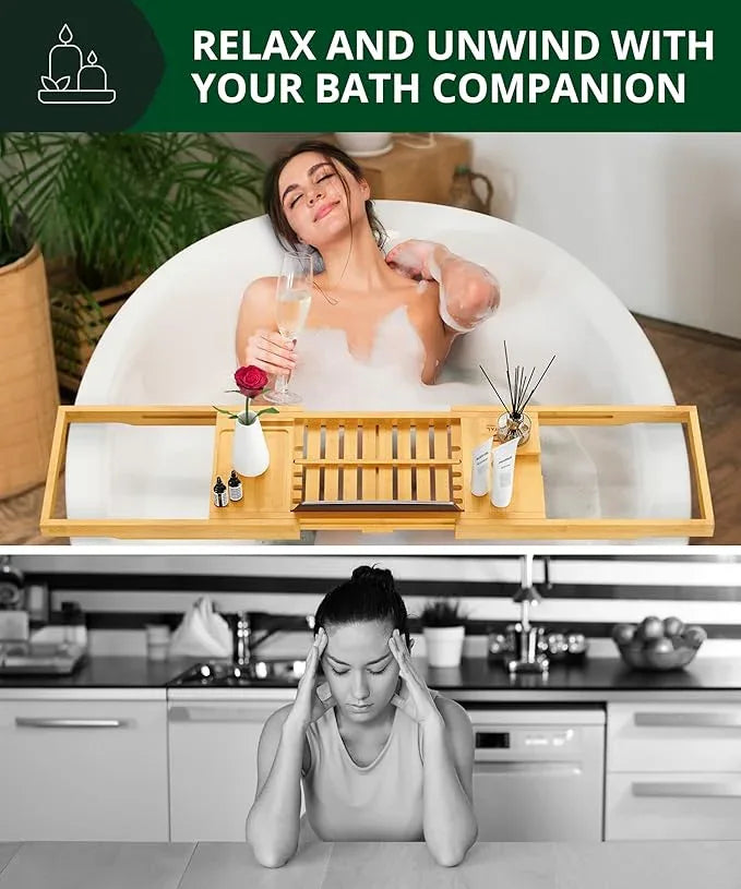 ROYAL CRAFT WOOD Premium Foldable Bathtub Tray Caddy - Wood Bath Tray for Tub, Bamboo Shelf, Expandable Bath Table Trays, Bathtub & Bathroom Accessories for New Home & Mothers, Birthday Gifts for Mom - ModernBath