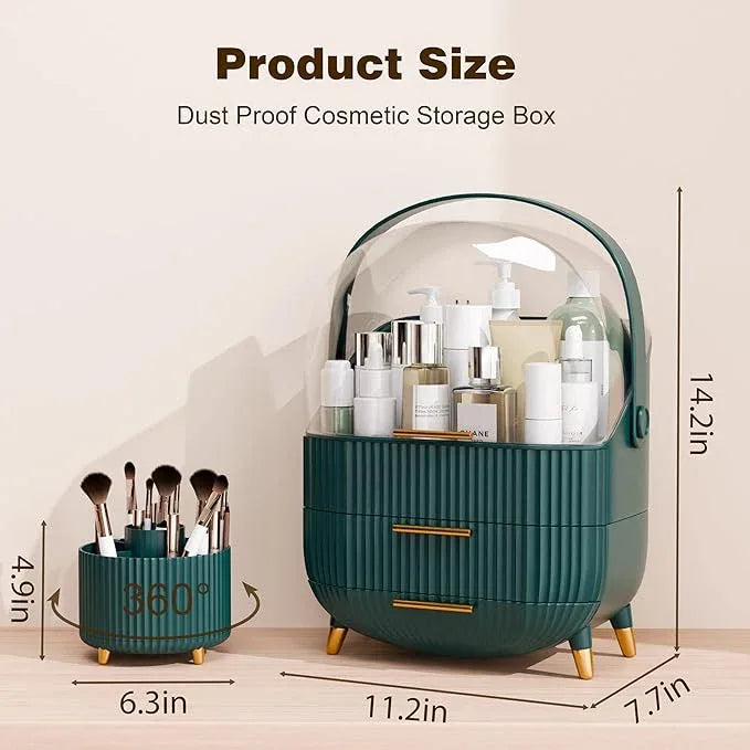 lurcns Makeup Organizers and Storage Make up Organizer for Vanity Cosmetics Skincare With Lid and Drawers Display Cases for Countertop Bathroom Women Teenager Girl Gifts(Dark Green+Brush Holder) - ModernBath