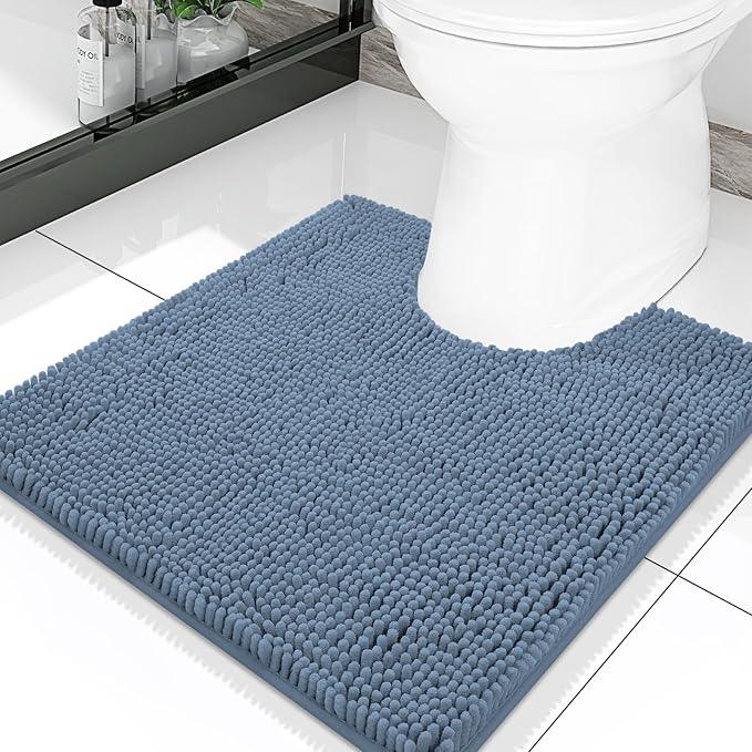 Smiry Luxury Chenille Toilet Rugs U-Shaped 20x20, Soft Absorbent Non-Slip Contour Bathroom Rugs for Toilet, Machine Washable Contoured Bath Mats, Grayish Blue - ModernBath