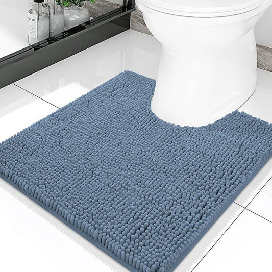 Smiry Luxury Chenille Toilet Rugs U-Shaped 20x20, Soft Absorbent Non-Slip Contour Bathroom Rugs for Toilet, Machine Washable Contoured Bath Mats, Grayish Blue - ModernBath