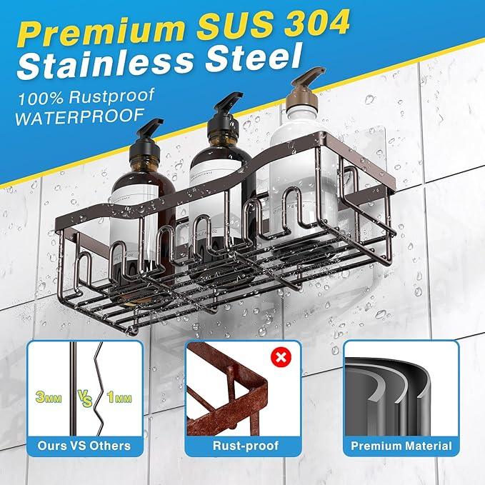 EUDELE 5-Pack Rustproof Stainless Steel Shower Caddy – No Drill Adhesive Bathroom Organizer with Large Capacity, Spacious Shower Shelves for Inside Shower, Kitchen & Home Decor Storage-XL Size - ModernBath