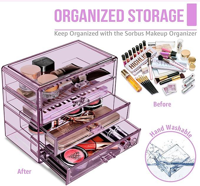 Sorbus Makeup Organizer - 4 Drawer Acrylic Make Up Organizers and Storage for Cosmetics, Jewelry, Beauty Supplies, Clear Makeup Organizer for Vanity, Girl's Room, College Dorm, Counter, Bathroom Sink - ModernBath