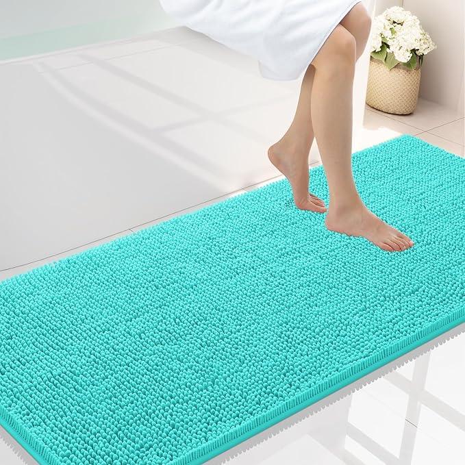 Smiry Luxury Chenille Bathroom Rugs 59x24, Extra Soft and Absorbent Shaggy Bath Mat, Machine Washable, Non-Slip Plush Carpet Runner for Tub, Shower, and Floor, Home Decor Accessories, Turquoise - ModernBath